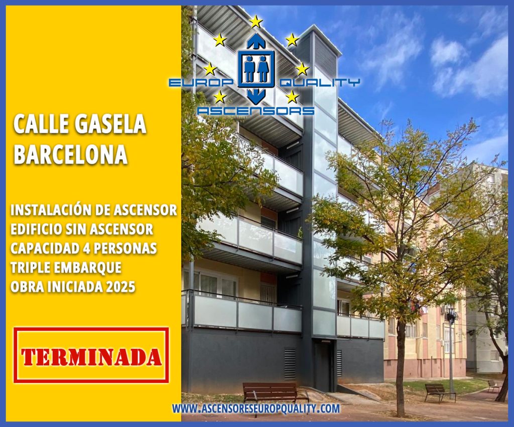En calle Gasela, Barcelona, hemos realizado la instalación de un ascensor triple exterior con acceso desde la calle, creando nuevos balcones de conexión, adaptando los accesos a las viviendas y gestionando la subvención y la obra. Una solución integral para transformar un edificio sin ascensor en una comunidad mucho más accesible, cómoda y revalorizada.