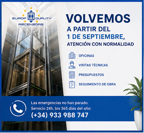 Después del cierre por vacaciones de agosto, el martes 1 de septiembre de 2026 volvemos a atenderles con normalidad: oficinas, visitas técnicas, presupuestos y seguimiento de obra retoman su ritmo habitual. Gracias por la paciencia de estas semanas.